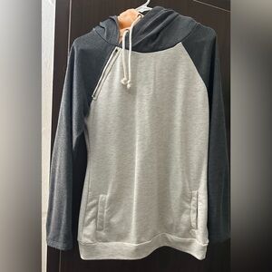 Gray and Black Hoodie with Drawstring